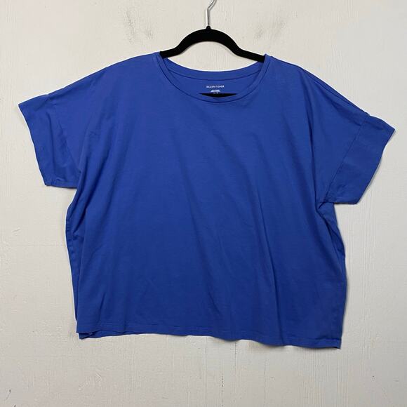 Eileen Fisher Blue Organic Cotton Crewneck Boxy T-Shirt Size Extra Large - Picture 3 of 8
